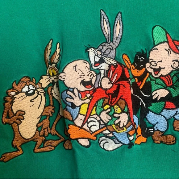 Vintage Looney Tunes Embroidered Large Mock Neck long sleeve shirt green - Picture 14 of 14